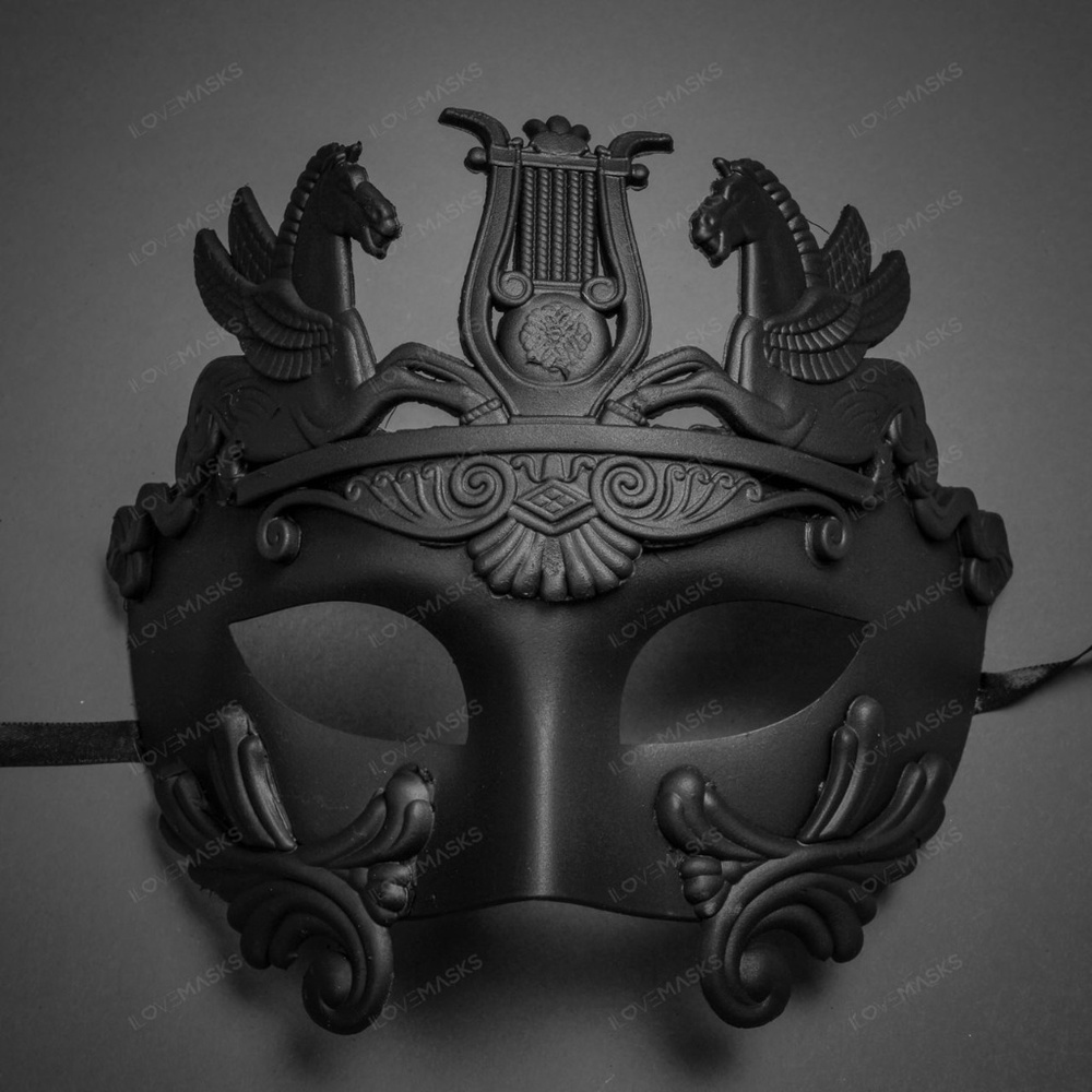 Black Roman Greek Emperor Pegasus Horses Venetian Men Party Dance Face Mask